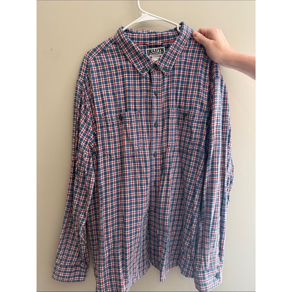 Duluth Trading Co Men's Red & Blue Plaid Button-Down Shirt